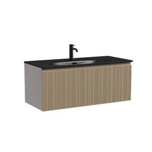 Тумба с раковиной Sancos Code подвесная, 100x46x42, с одним ящиком оснащенным доводчиками, Серо - бежевый, раковина черная