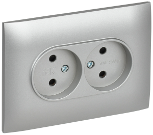 Розетка 2-местная с защитными шторками IEK Skandy SK-R23-10-K23-F серебряный