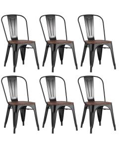 Набор из 6 стульев Stool Group Tolix YD-H440B-W LG-01 X6 черный глянцевый, темное дерево