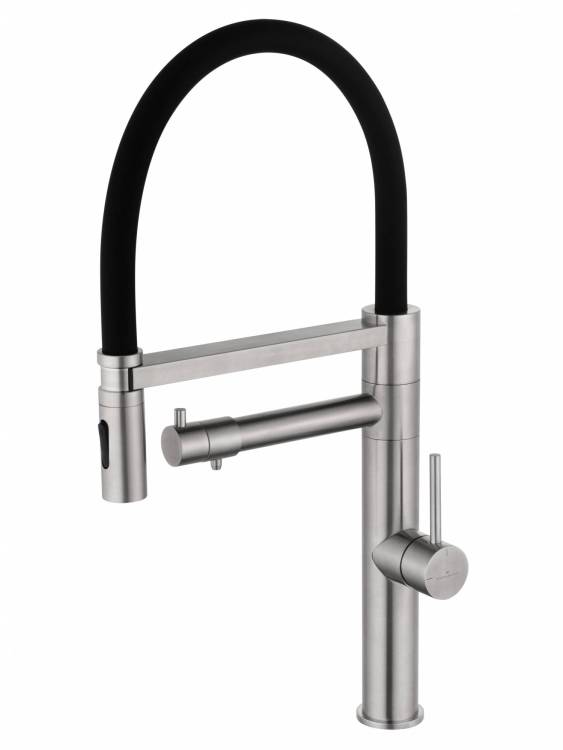 Смеситель для кухни Wonzon & Woghand WW-88458007-BN с гибким изливом и подключением фильтра, брашированный никель