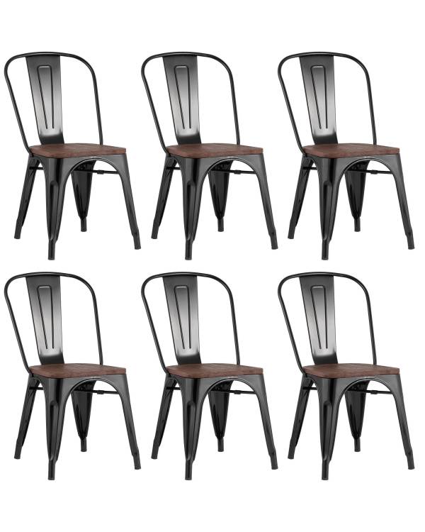 Набор из 6 стульев Stool Group Tolix YD-H440B-W LG-01 X6 черный глянцевый, темное дерево