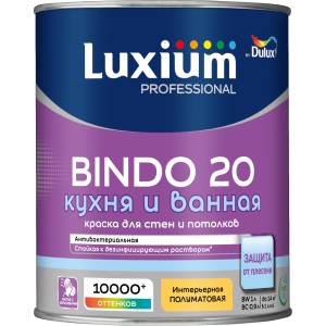 Краска для кухни и ванной Luxium Professional Bindo 20 полуматовая база BW 1 л