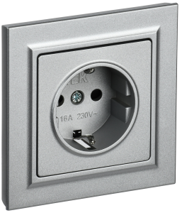 Розетка 1-местная с заземлением и шторками IEK Brite BR-R14-16-K47-F алюминий