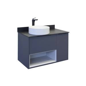 Тумба с раковиной Comforty Джанкой 90 00-00017878 подвесная, антрацит с черной столешницей