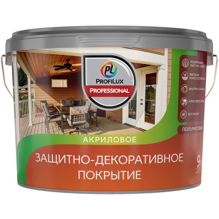 Лак для деревянных панелей акриловый защитно-декоративный Profilux Professional бесцветный 9 л