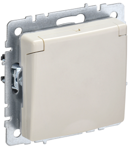 Розетка 1-местная с заземлением, шторками и крышкой IEK Brite BR-R16-16-44-K10 бежевый