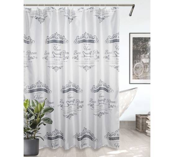 Штора для ванной Bath Plus Paris akch22104-1 с кольцами, 180x180, белый, светло-серый, серый