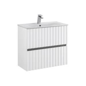 Тумба с раковиной Art&Max Elegant с подсветкой ручек, Белый глянец, 58.5x61