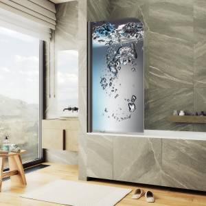 Шторка на ванну MaybahGlass MGV-930-ФП010-6 80x140, поворотная, стекло с рисунком 6 мм, профиль черный