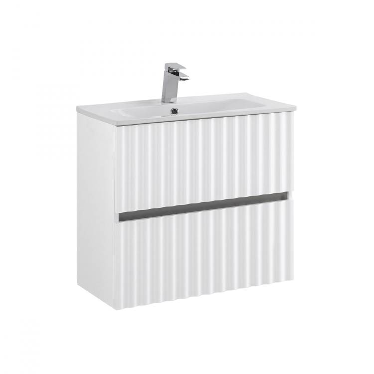 Тумба с раковиной Art&Max Elegant с подсветкой ручек, Белый глянец, 58.5x61