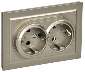 Розетка 2-местная с заземлением IEK Brite BR-R21-16-K37-F шампань