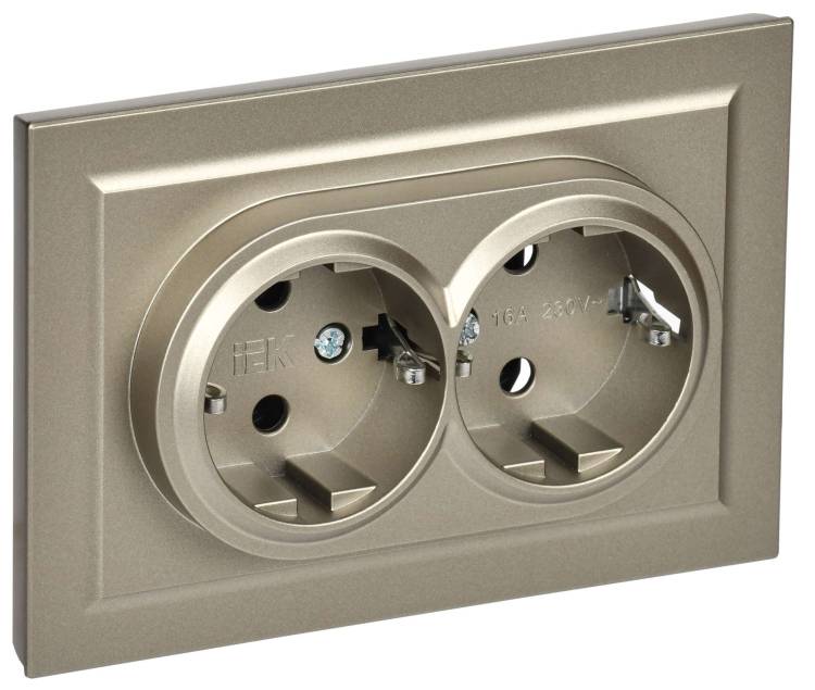 Розетка 2-местная с заземлением IEK Brite BR-R21-16-K37-F шампань