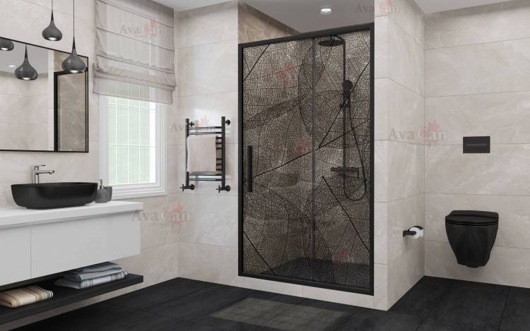 Душевая дверь в нишу AvaCan FB120 профиль черный, стекло тонированное, 140x195