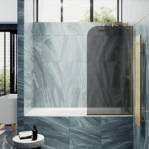 Шторка на ванну MaybahGlass MGV-133-3у стекло графит матовый, профиль золото, 1400x440