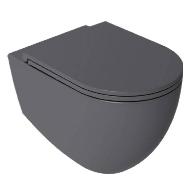 Унитаз подвесной Isvea Infinity 10NF02001SV-2C + 40KF0522I-S безободковый, с крышкой-сиденьем микролифт, антрацит матовый