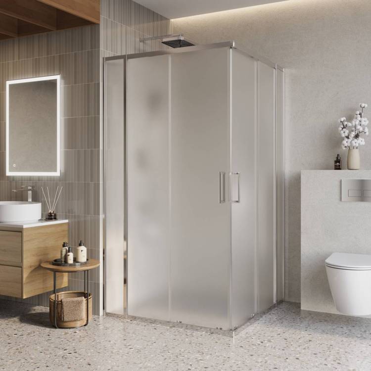 Душевой уголок Belbagno LUCE-A-22-90+20-P-Cr профиль хром, стекло матовое, 110x110x195