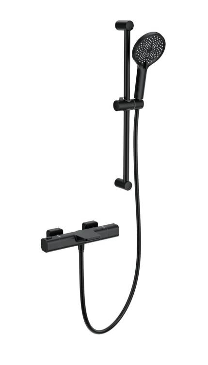 Смеситель для ванны Wonzon & Woghand WW-C2017-A-MB с душевым гарнитуром и термостатом, черный матовый