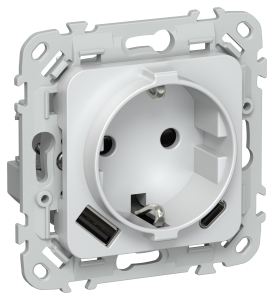 Розетка 1-местная с заземлением, шторками и USB Type A+С IEK Flite FI-R14-16-U22-020-K36 жемчуг