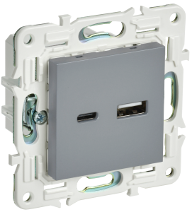Розетка USB type A+C IEK Skandy SK-U22-018-K03 серый