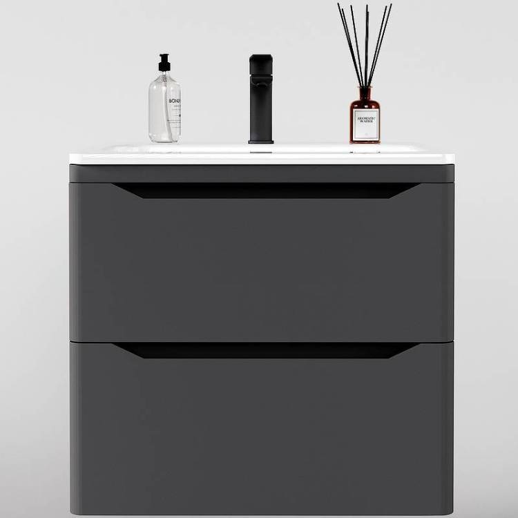 Тумба с раковиной Style Line Марелла 70 подвесная, 2 ящика, Люкс антискрейтч, серый матовый, PLUS