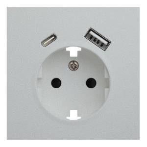 Лицевая панель для розетки 2к+з с USB A+C Rikett 35637 SV серебро