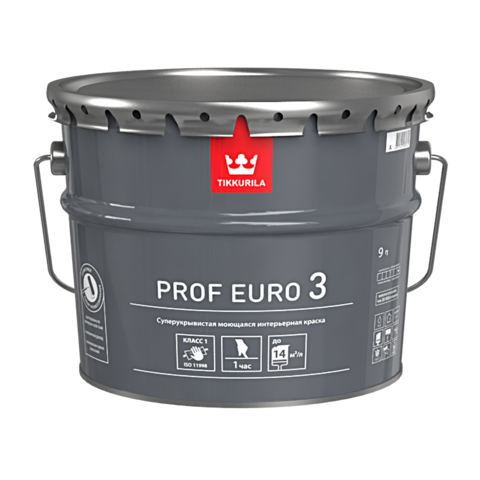TIKKURILA PROF EURO 3 краска интерьерная, моющаяся, глубокоматовая, база A (9л)