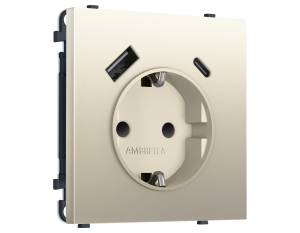 Комплект механизма электрической розетки 2USB A+C 20W с заземлением со шторками Ambrella Volt Sigma MS550010 шелк