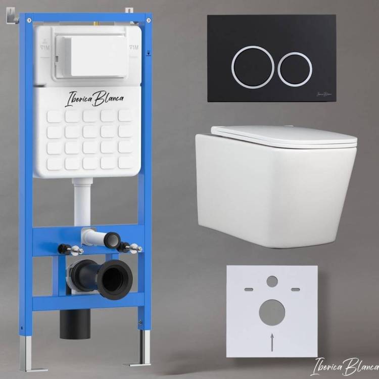 Комплект Iberica Blanca Toledo Alto IB001.TLA.231.822 унитаз безободковый, белый, сиденье микролифт, клавиша смыва черный матовый
