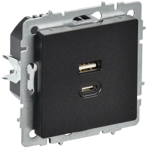 Розетка USB type A+C IEK Brite BR-U22-045-K02 черный