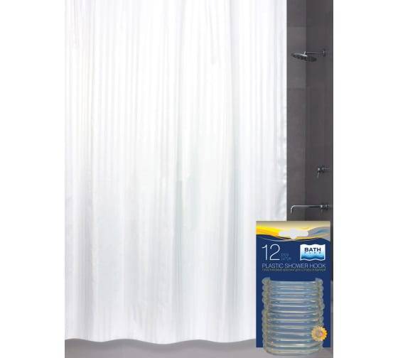 Штора для ванной Bath Plus Big AKST-001 с кольцами, 180x200, белый