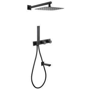 Душевая система Abber Rund AF8717B черная матовая, встраиваемая, с изливом