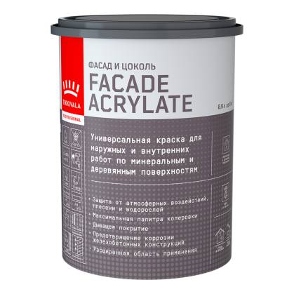 Краска универсальная Tikkivala Facade Acrylate глубокоматовая база A 0.9 л