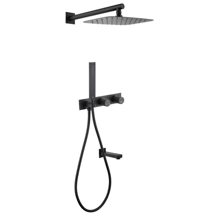 Душевая система Abber Rund AF8717B черная матовая, встраиваемая, с изливом