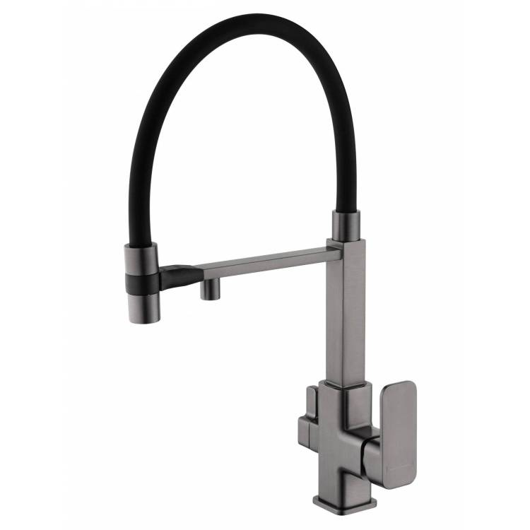 Смеситель для кухни Wonzon & Woghand WW-88458012-BGM под фильтр, с гибким изливом, темный графит