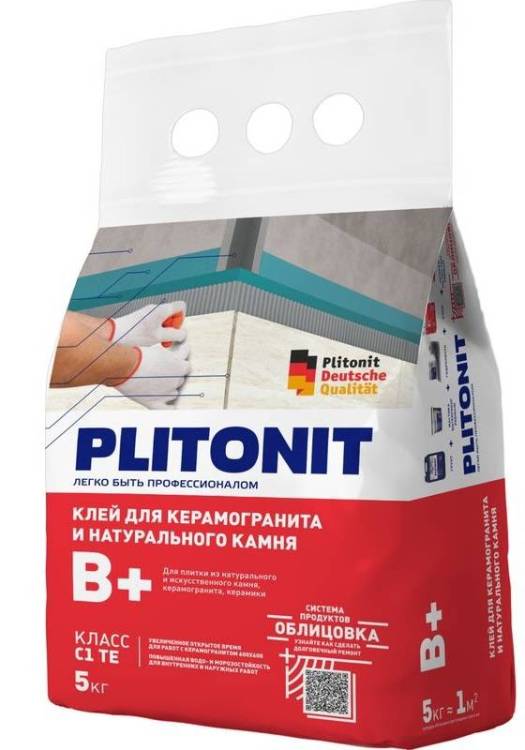 Клей Plitonit В+ для крупноформатного керамогранита и натурального камня  5 кг