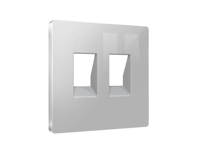 Лицевая панель для двойной компьютерной/телефонной розетки RJ-45/RJ-11 Ambrella Volt Alfa AP4121 серебро глянец