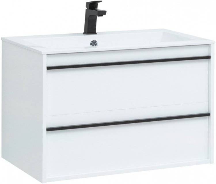 Тумба с раковиной Aquanet Lino 80 белый матовый