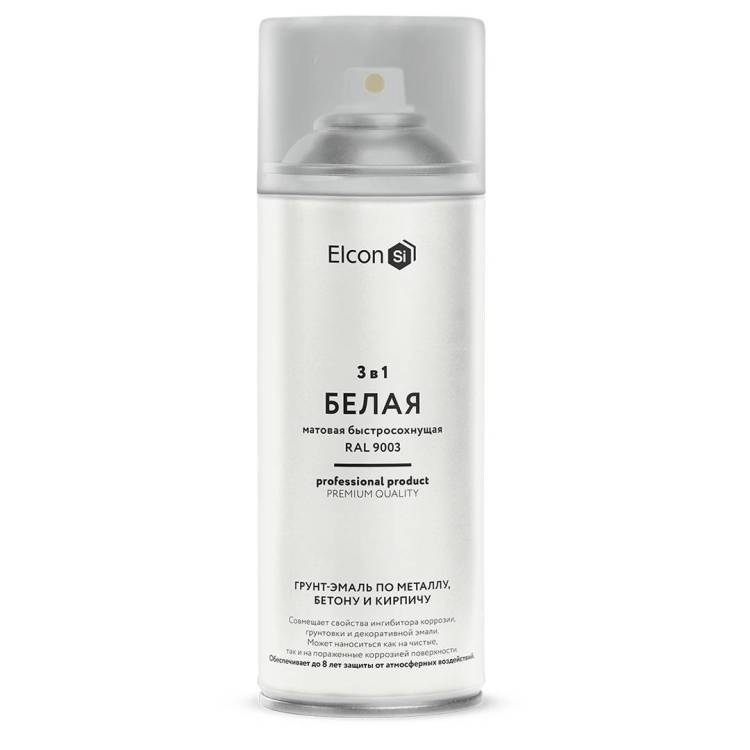 Грунт-эмаль по ржавчине 3 в 1 Elcon матовая белая 520 мл