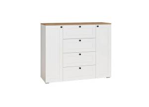 Комод Моби Остин 16.221 F Белый PE шагрень, Дуб Золотой CRAFT, белая шагрень 4101 ПВХ, Белый PE шагрень