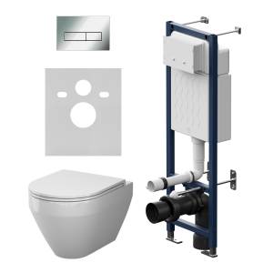 Унитаз с инсталляцией Am.Pm Spirit V2.0 IS110351.701900 безободковый, сиденье микролифт, клавиша хром глянец