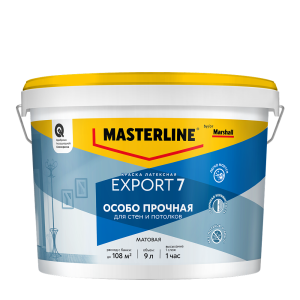 Краска латексная для стен и потолков Masterline Export 7 Особо Прочная матовая база BC 9 л