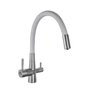 Смеситель для кухни Fashun A54029-8 с гибким изливом, сатин, белый