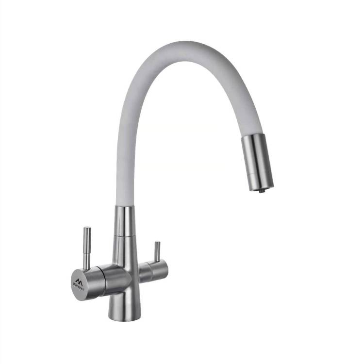 Смеситель для кухни Fashun A54029-8 с гибким изливом, сатин, белый