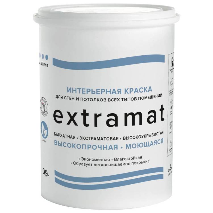 Краска акрилатная для внутренних работ Vincent Extramat экстраматовая база C 0.9 л