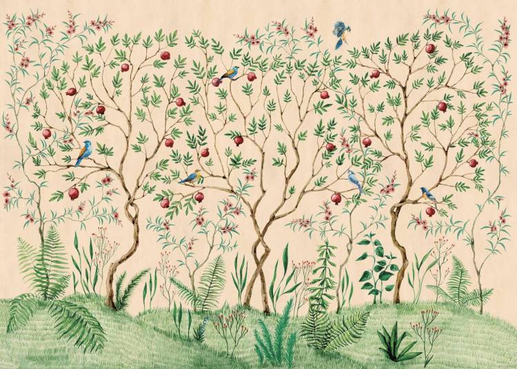 Бесшовные Eco обои Ortograf Chinoiserie 33957 Pomegranate grove beige Гладь ОЕ-Р2