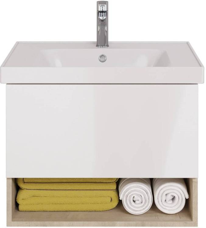 Тумба с раковиной Dreja Perfecto 70 дуб эврика/белый глянец