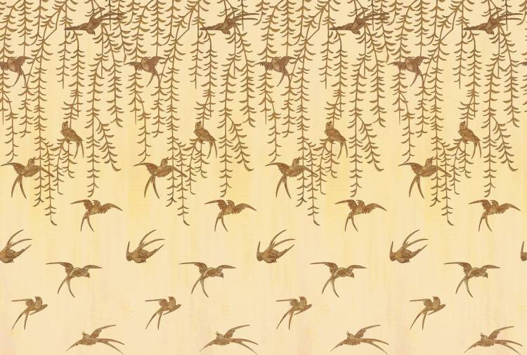 Фреска Ortograf Flora 31163 Japanese Birds beige Филиграна со стразами FM-F/S