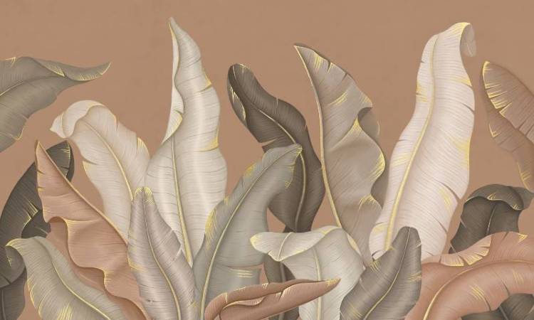 3D Фотообои Artegrafico «Бамбуковые листья с золотом» AP-008 акварель