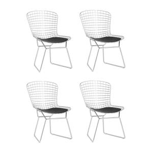 Набор из 4 стульев Stool Group Bertoia MC66-5F KD HLR-43 X4 хромированный с черной подушкой