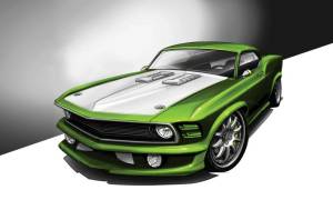 3D Фотообои Artegrafico «Скетч зеленый мустанг» CAR012 акварель